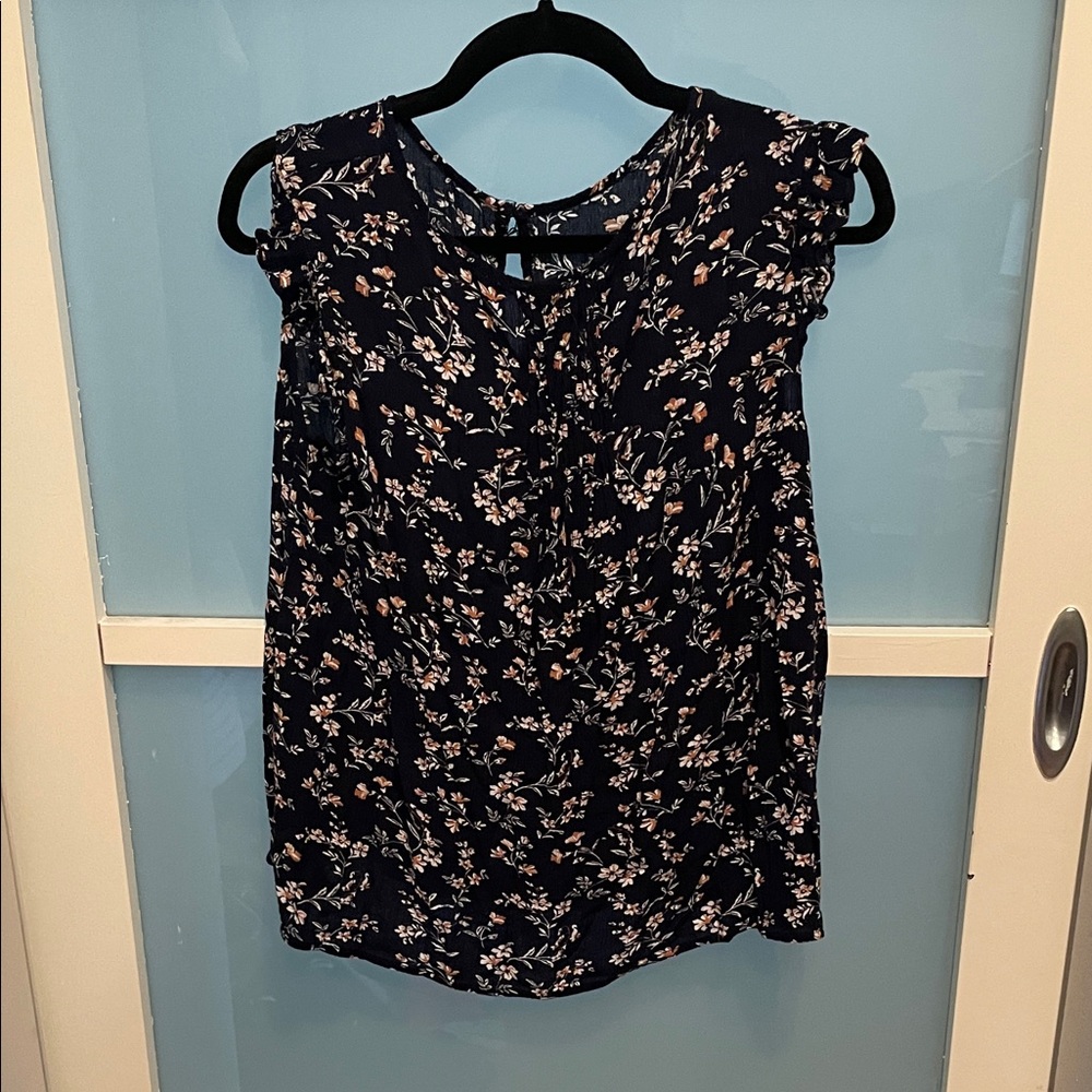 Floral Sleeveless Top - Navy and Pink, GUC